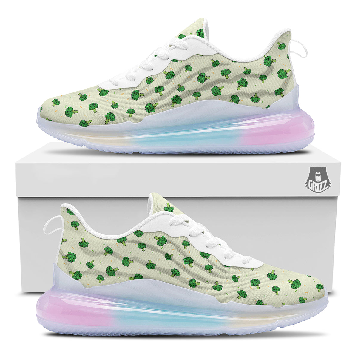 Broccoli Green Print Pattern Running Sneakers-grizzshop