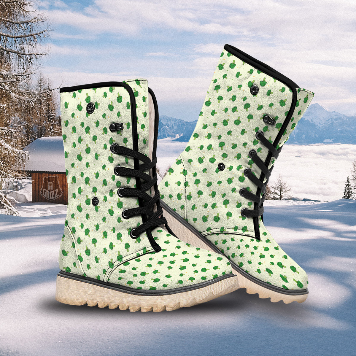 Broccoli Green Print Pattern Snow Boots-grizzshop