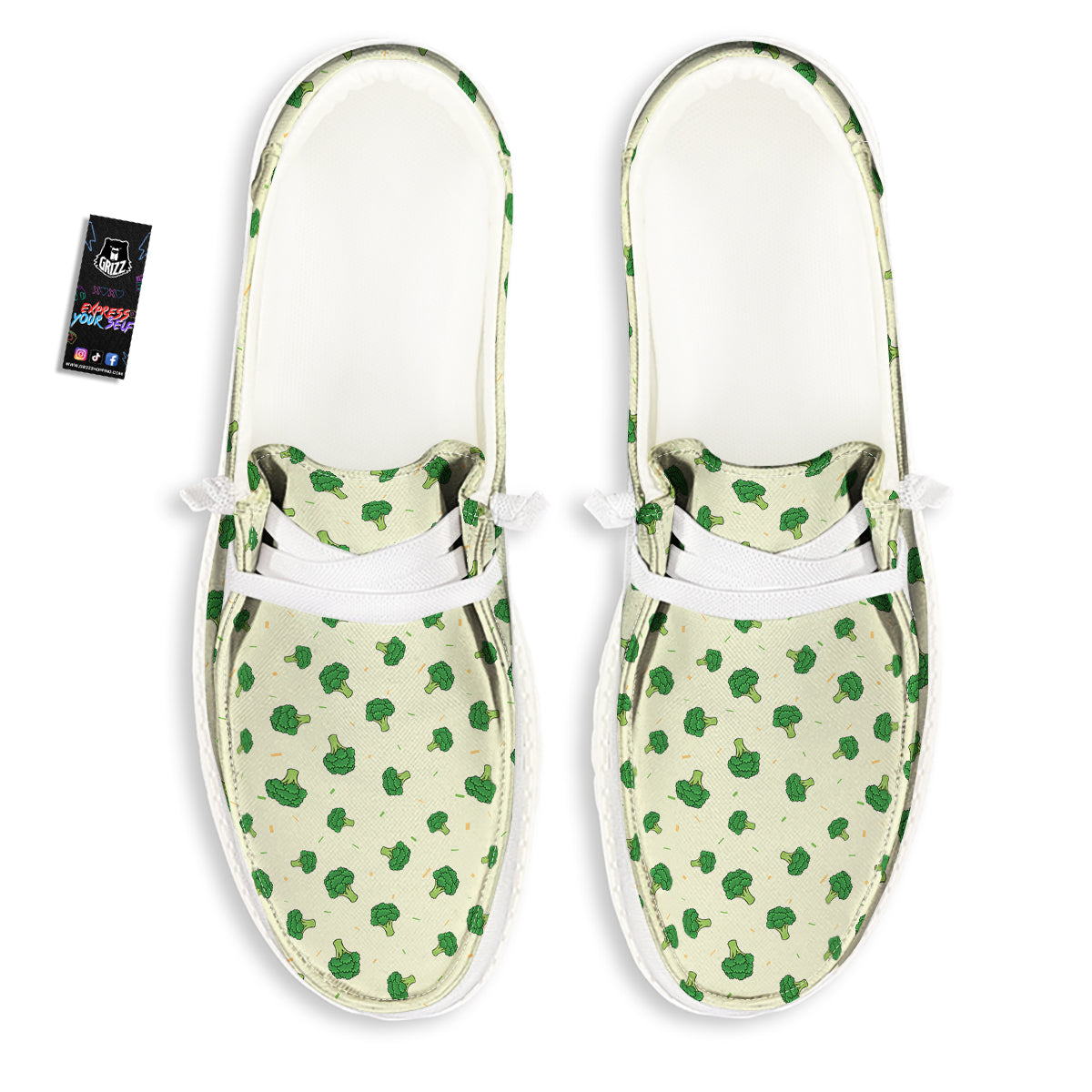 Broccoli Green Print Pattern White Loafers-grizzshop