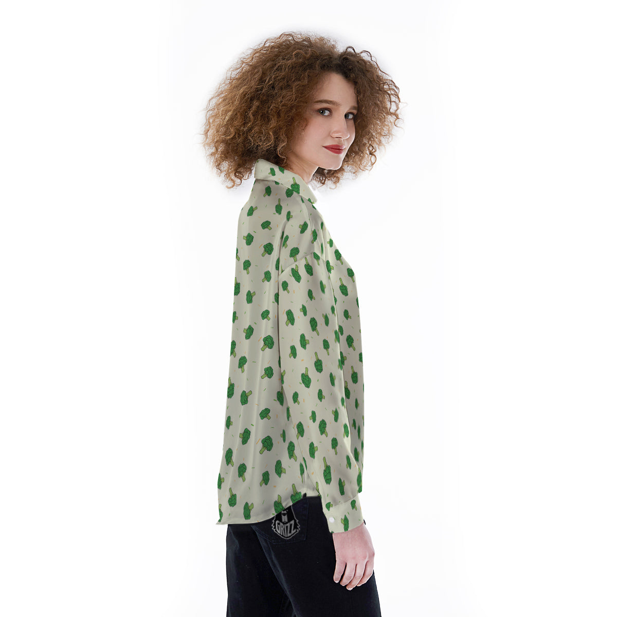 Broccoli Green Print Pattern Women's Long Sleeve Shirts-grizzshop