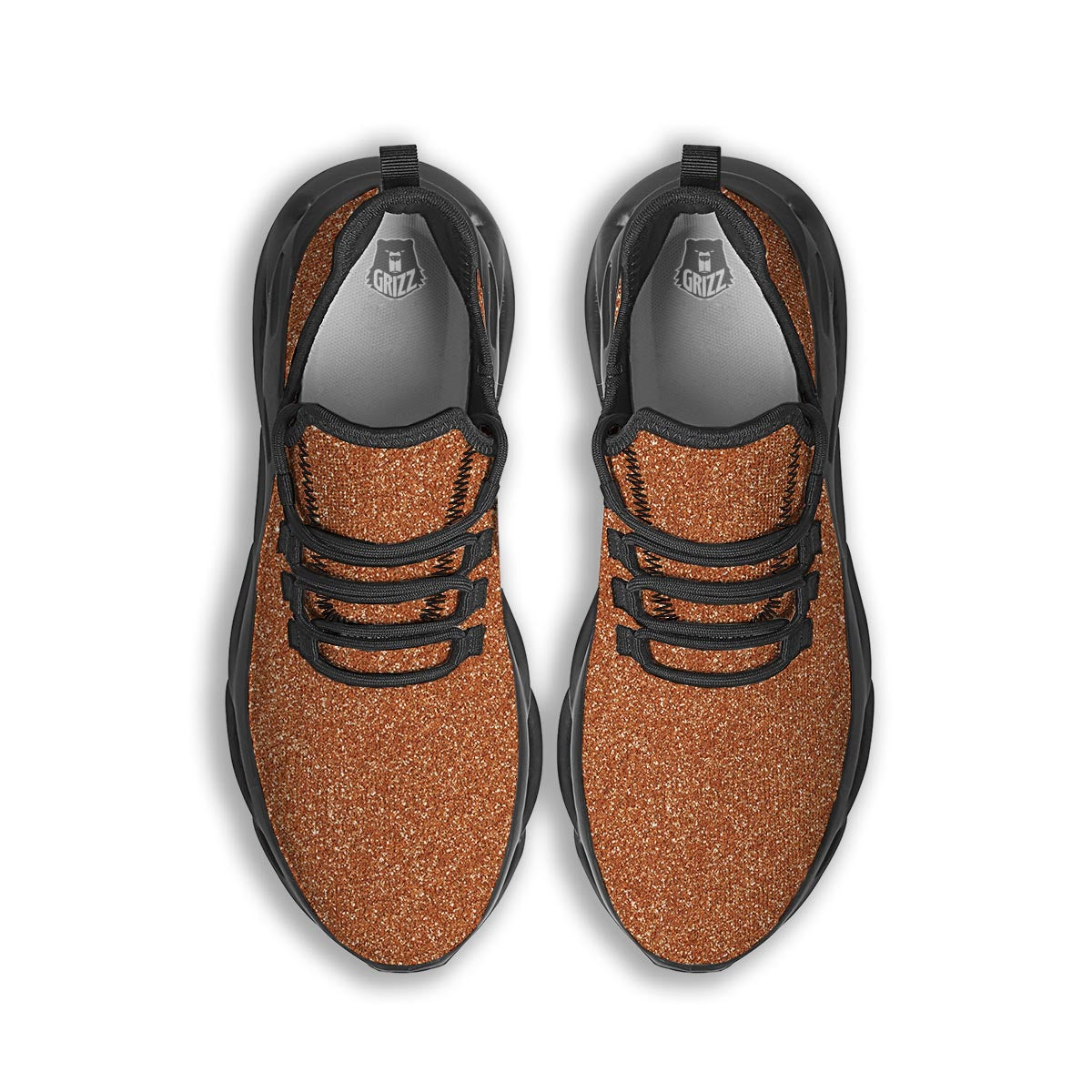 Bronze Glitter Artwork Print Black Running Shoes-grizzshop