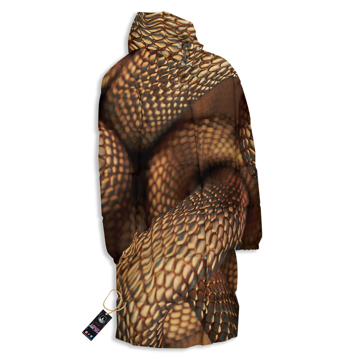 Bronze Snake Print Long Down Jacket-grizzshop