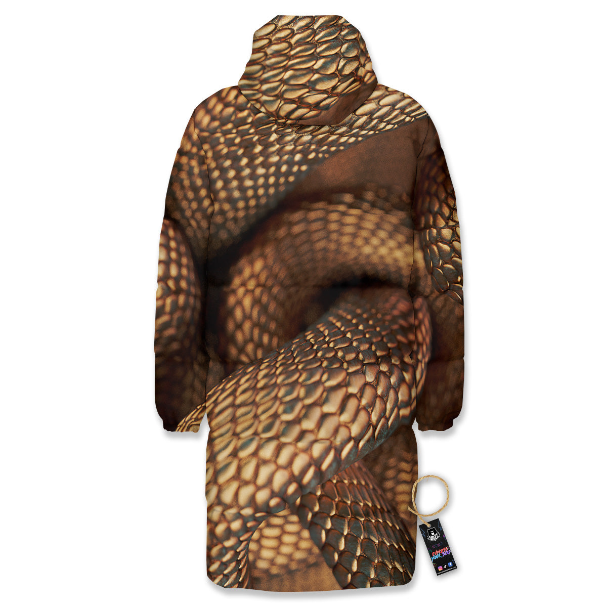 Bronze Snake Print Long Down Jacket-grizzshop