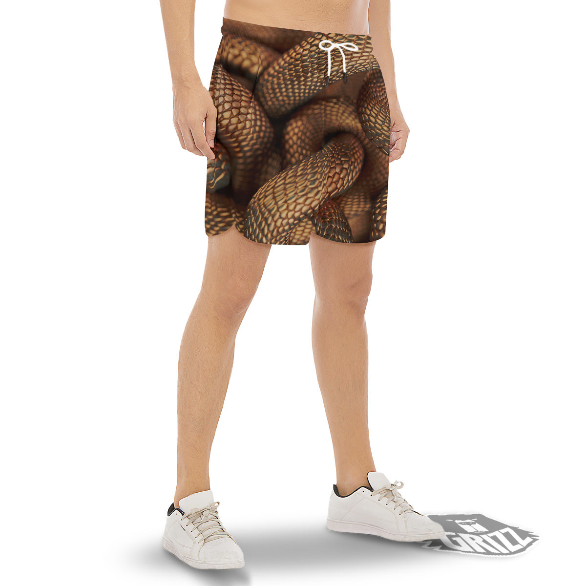 Bronze Snake Print Men's Gym Shorts-grizzshop