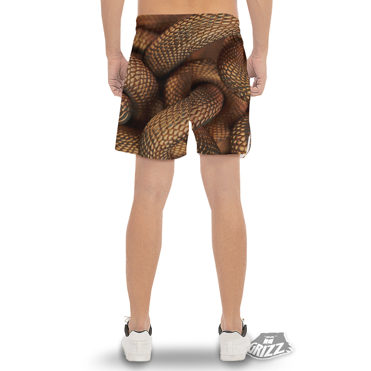 Bronze Snake Print Men's Gym Shorts-grizzshop