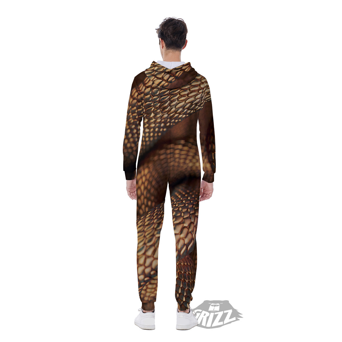 Bronze Snake Print Men's Jumpsuit-grizzshop