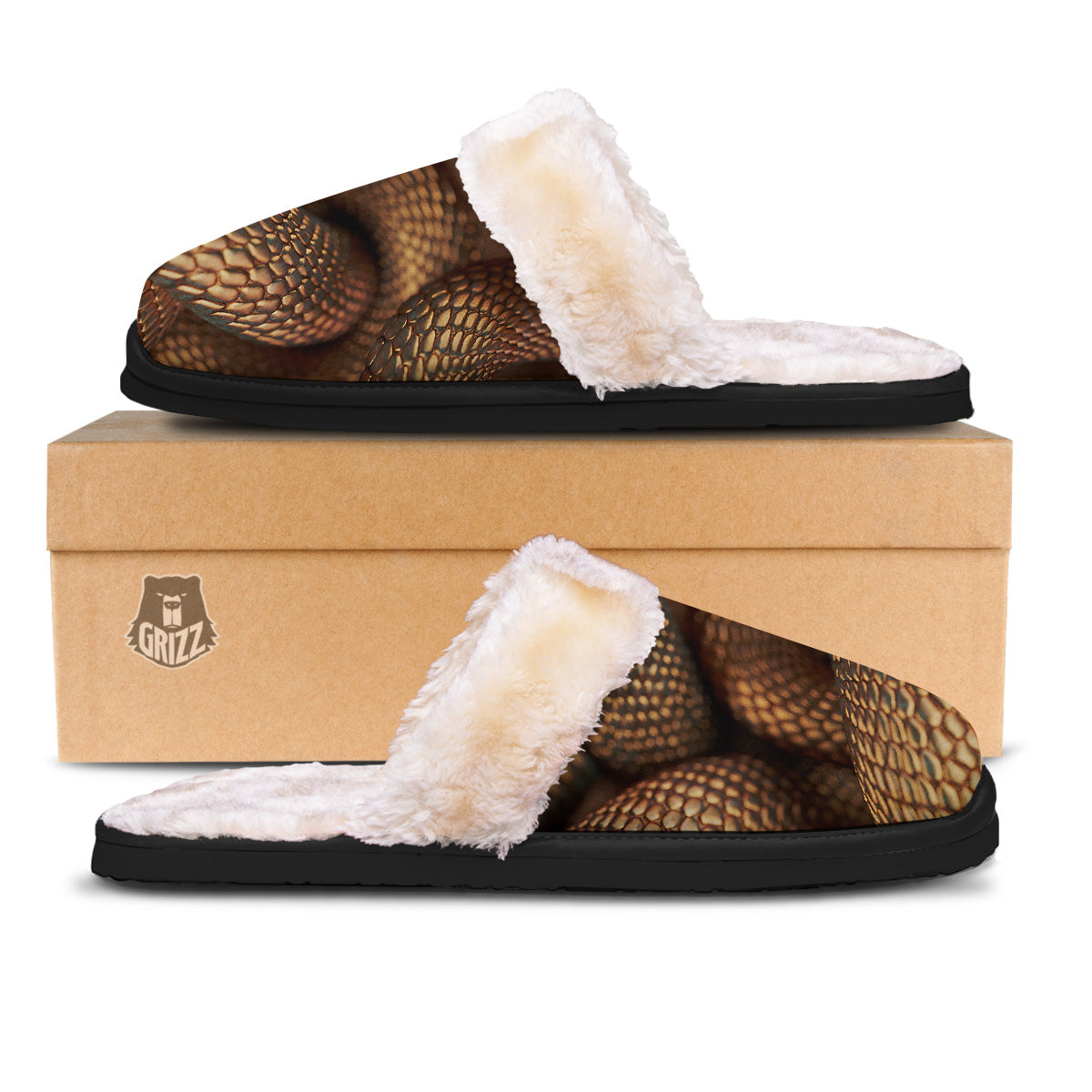 Bronze Snake Print Slippers-grizzshop