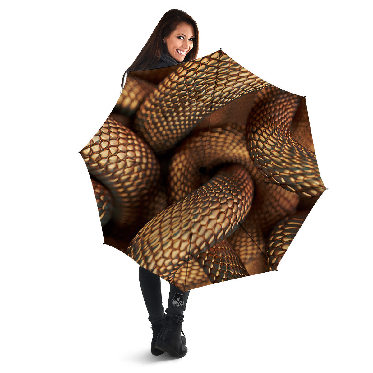 Bronze Snake Print Umbrella-grizzshop