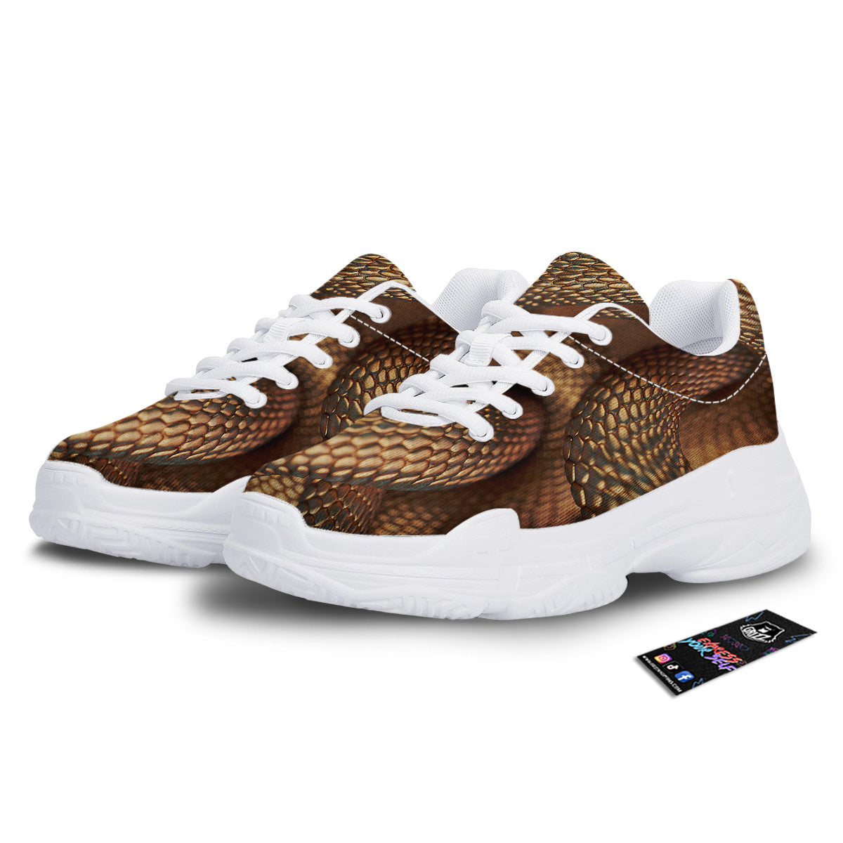 Bronze Snake Print White Chunky Shoes-grizzshop