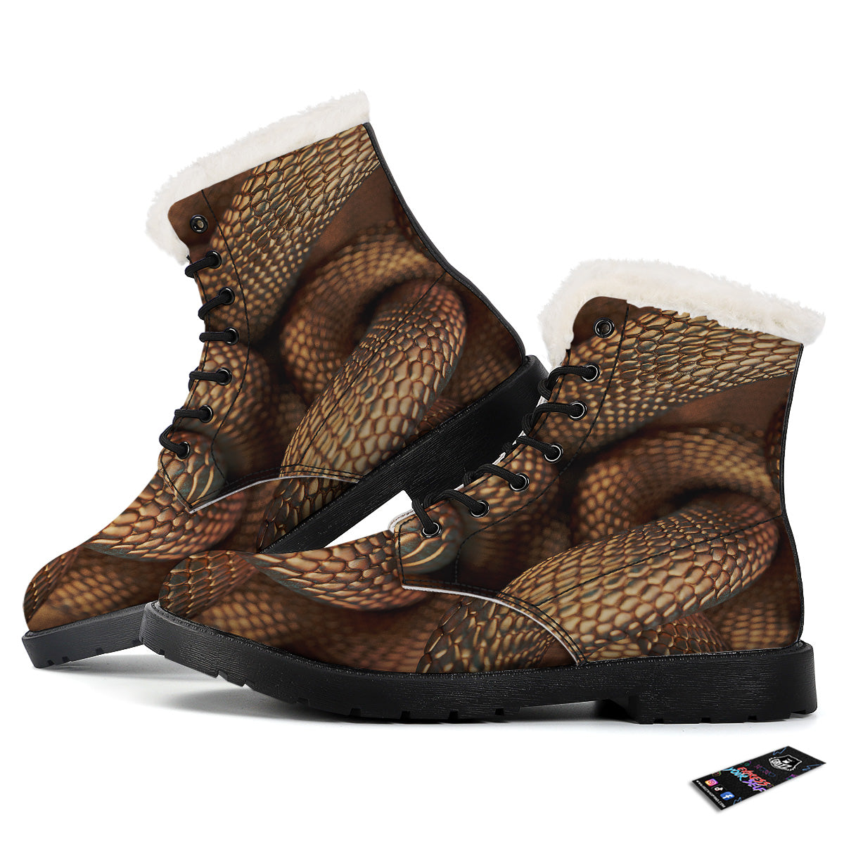 Bronze Snake Print Winter Boots-grizzshop