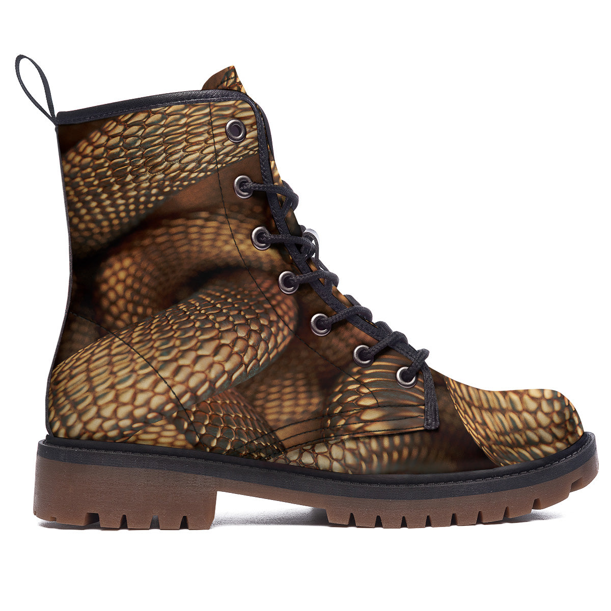Bronze Snake Print Work Boots-grizzshop