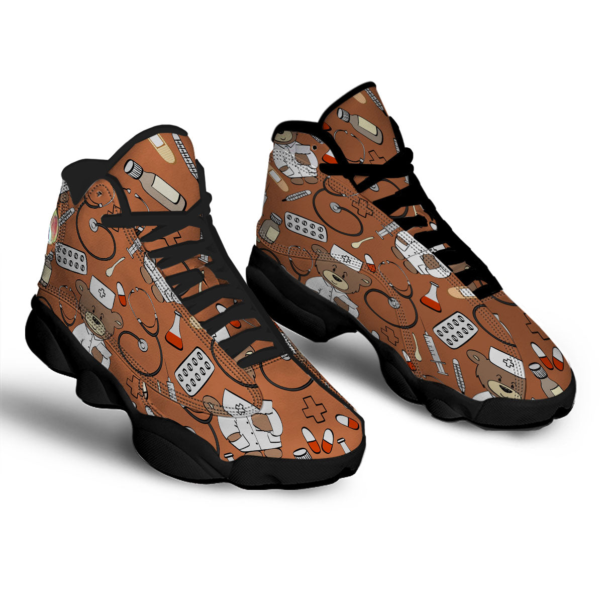Bronze Teddy Bear Nurse Black Basketball Shoes-grizzshop