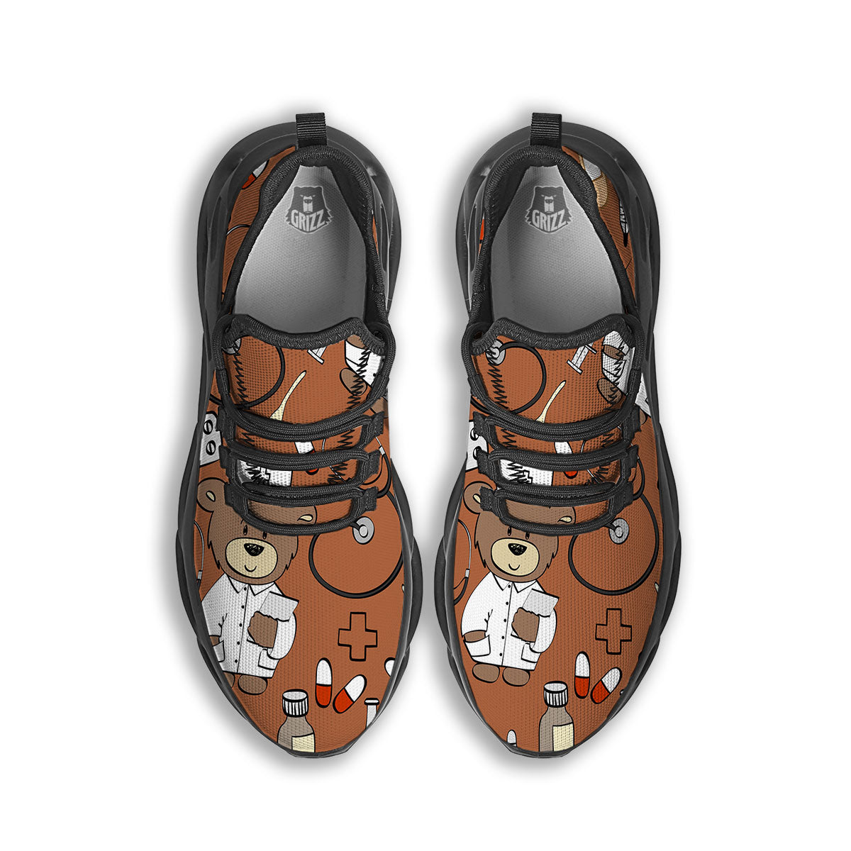Bronze Teddy Bear Nurse Black Running Shoes-grizzshop