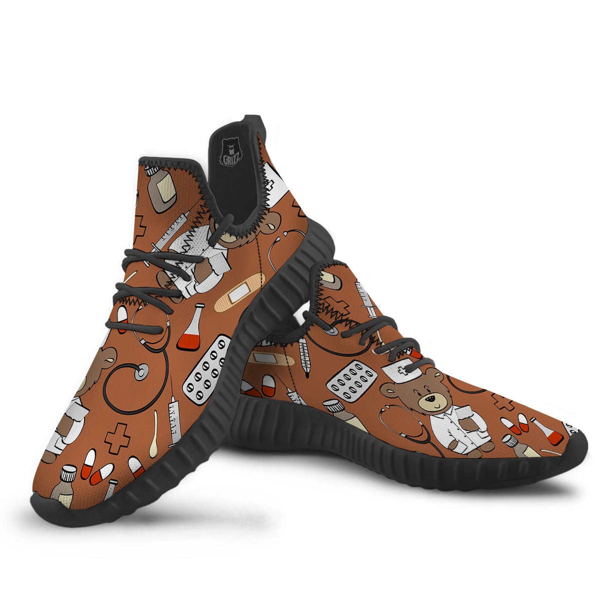Bronze Teddy Bear Nurse Black Walking Shoes-grizzshop