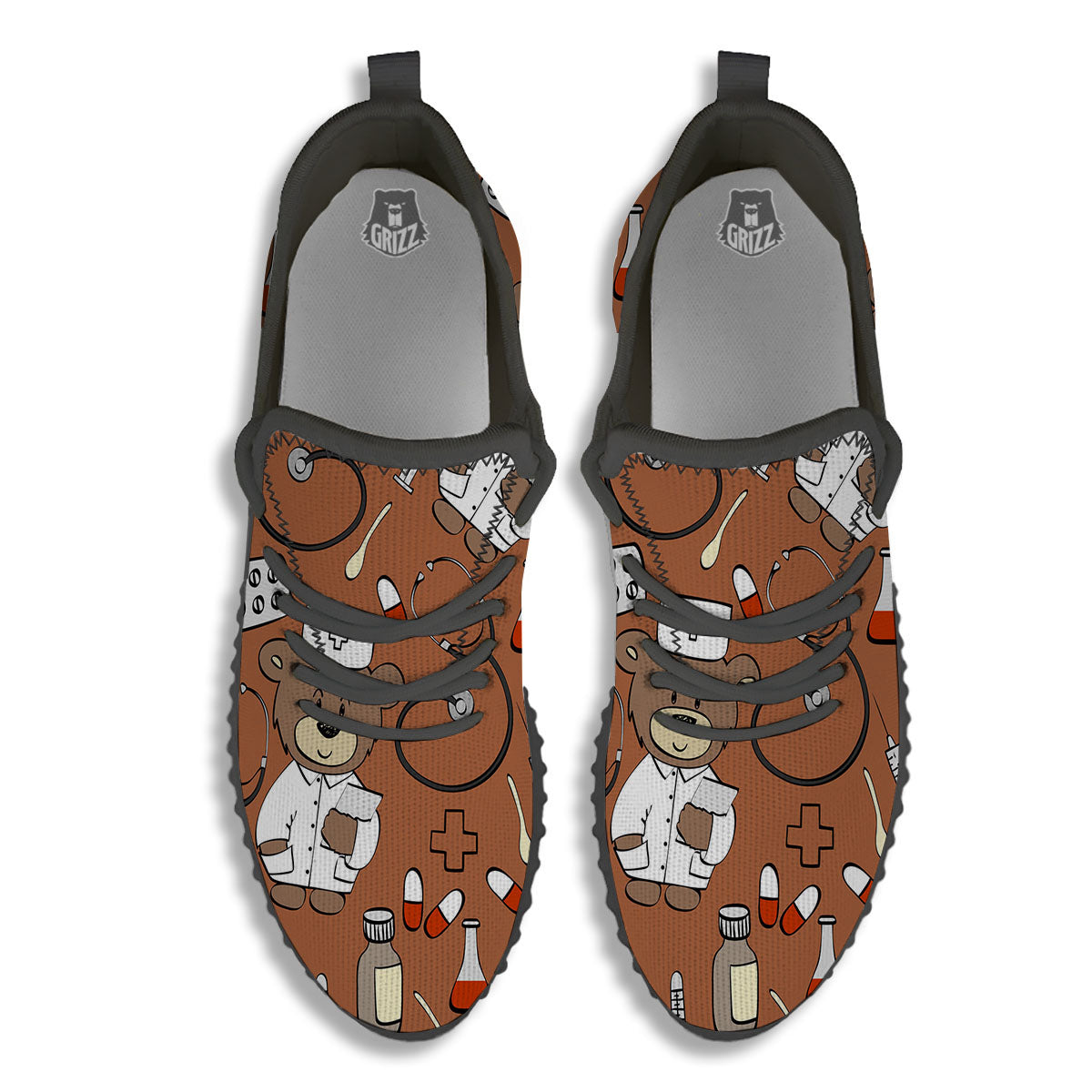 Bronze Teddy Bear Nurse Black Walking Shoes-grizzshop