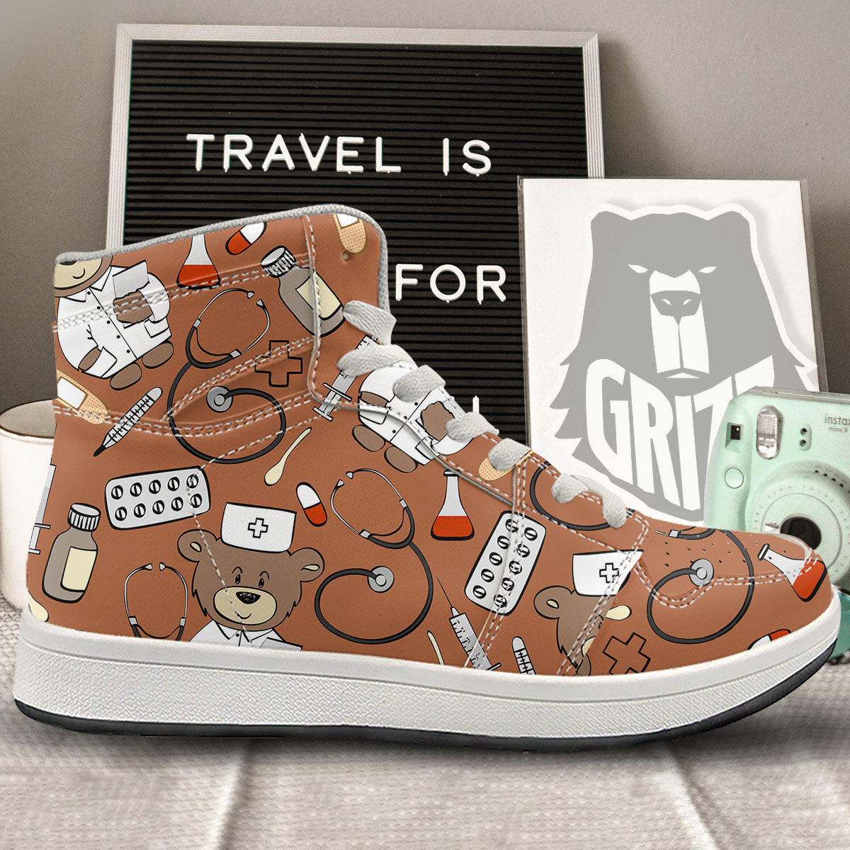Bronze Teddy Bear Nurse High Top Sneakers-grizzshop