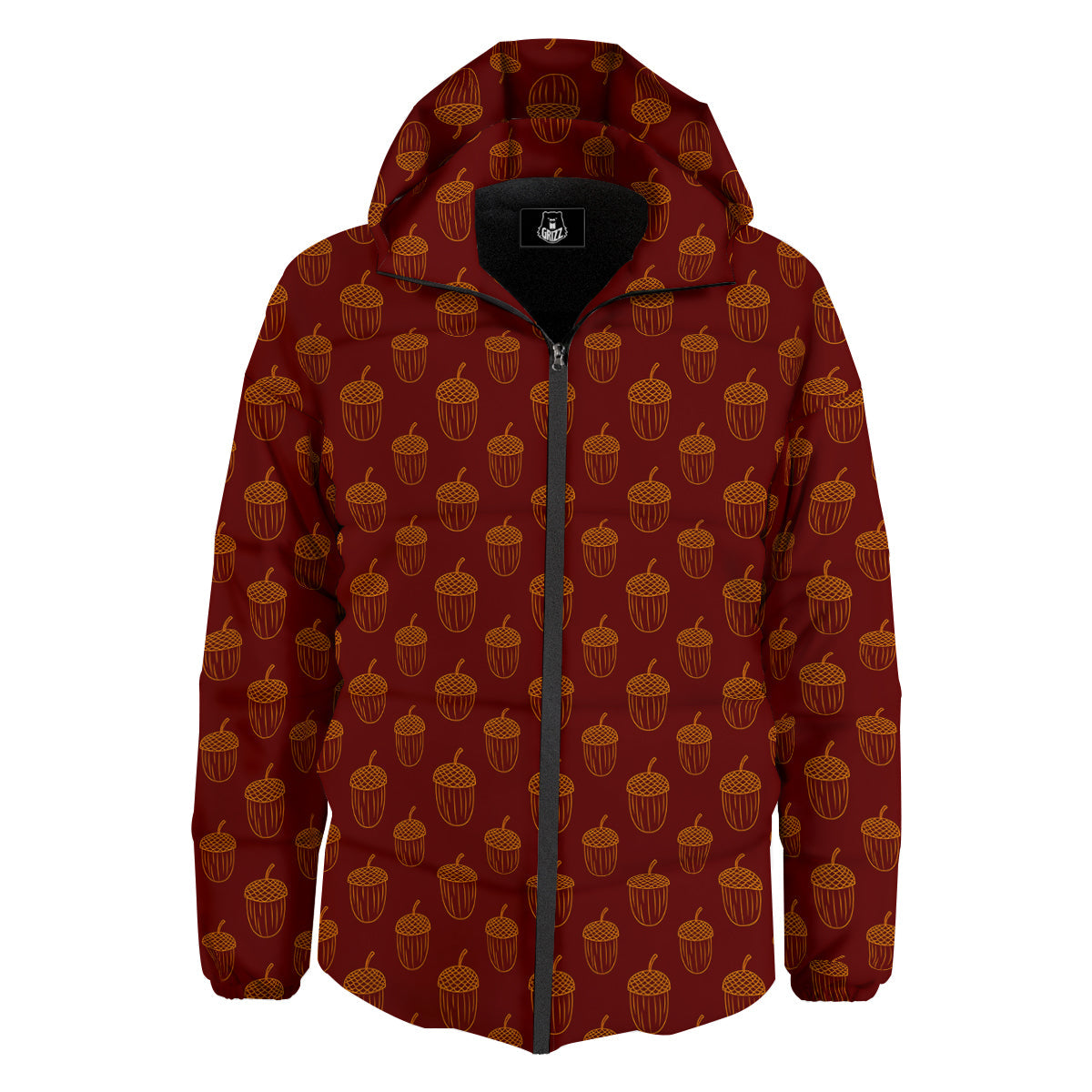 Brown Acorn Print Pattern Down Jacket-grizzshop
