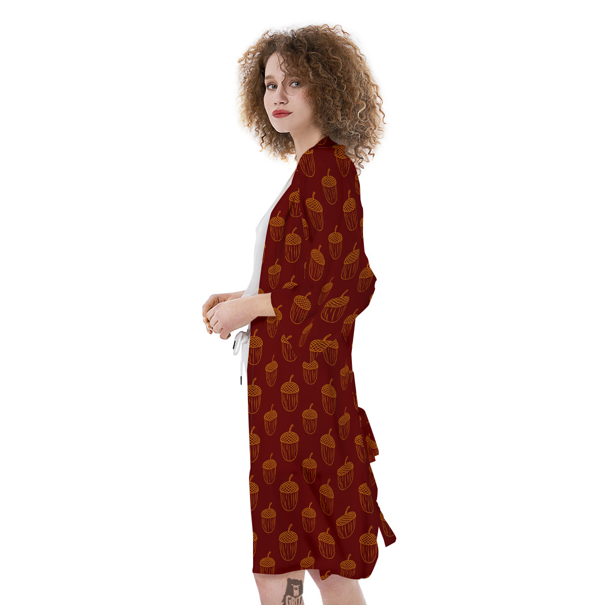 Brown Acorn Print Pattern Kimono-grizzshop