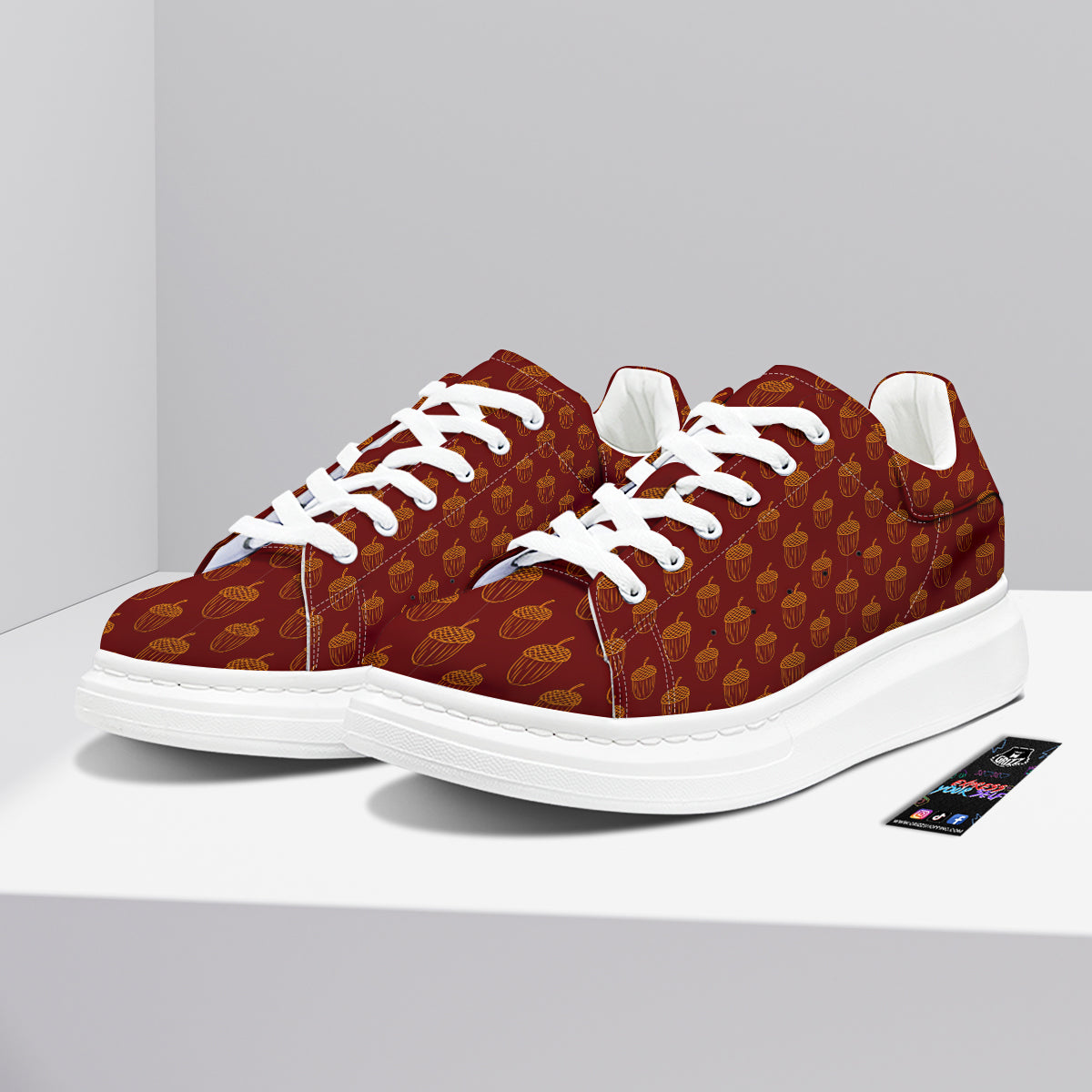 Brown Acorn Print Pattern Platform Shoes-grizzshop