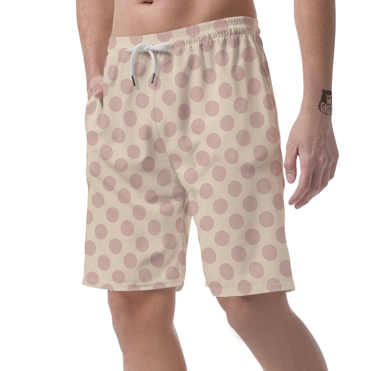 Brown And Cream Polka Dot Men's Shorts-grizzshop