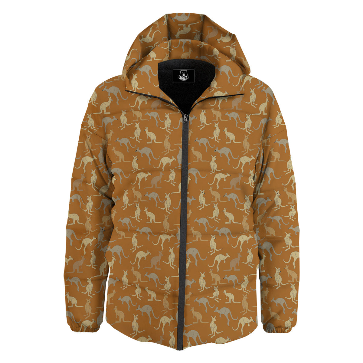 Brown And Grey Kangaroo Print Pattern Down Jacket-grizzshop
