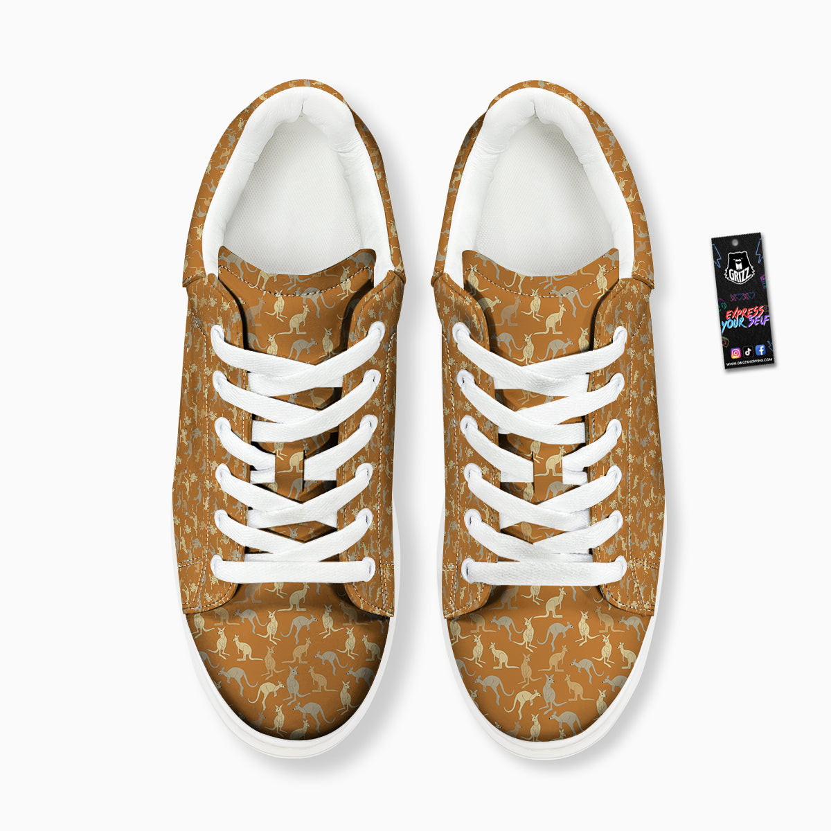 Brown And Grey Kangaroo Print Pattern Platform Shoes-grizzshop