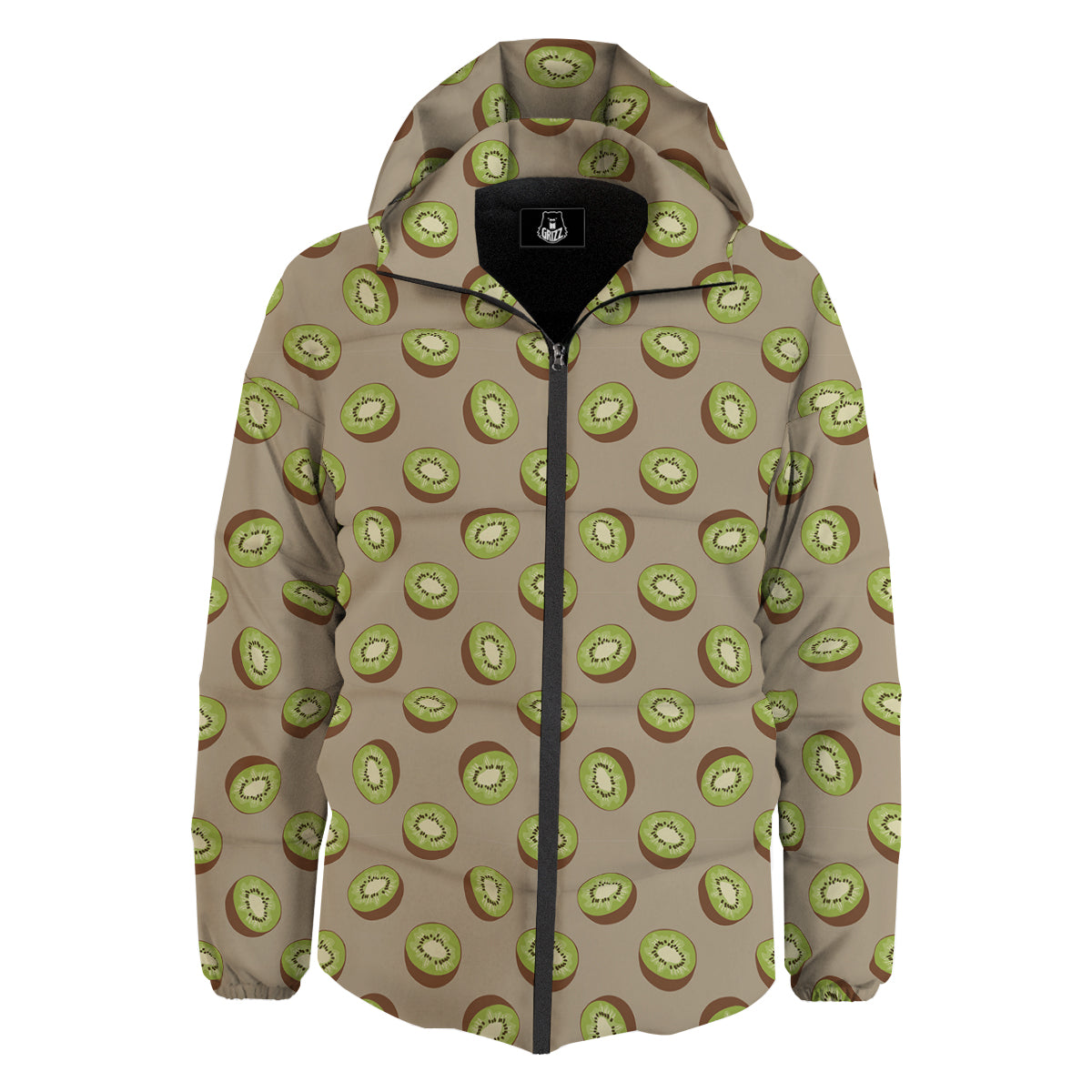 Brown And Kiwi Print Pattern Down Jacket-grizzshop