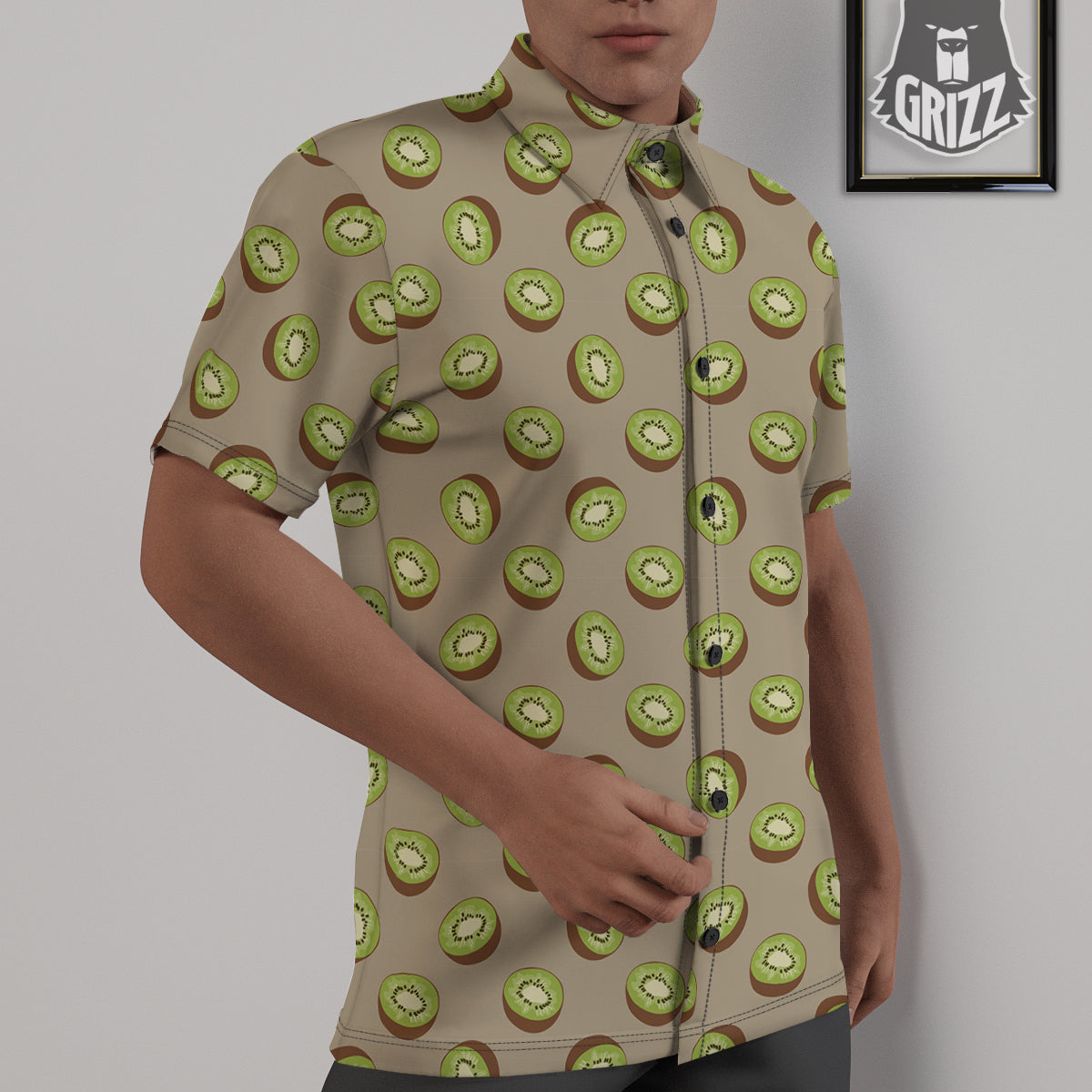Brown And Kiwi Print Pattern Untucked Shirts-grizzshop