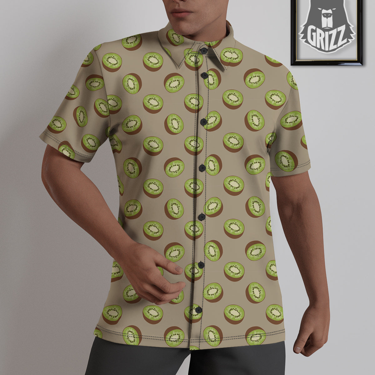 Brown And Kiwi Print Pattern Untucked Shirts-grizzshop