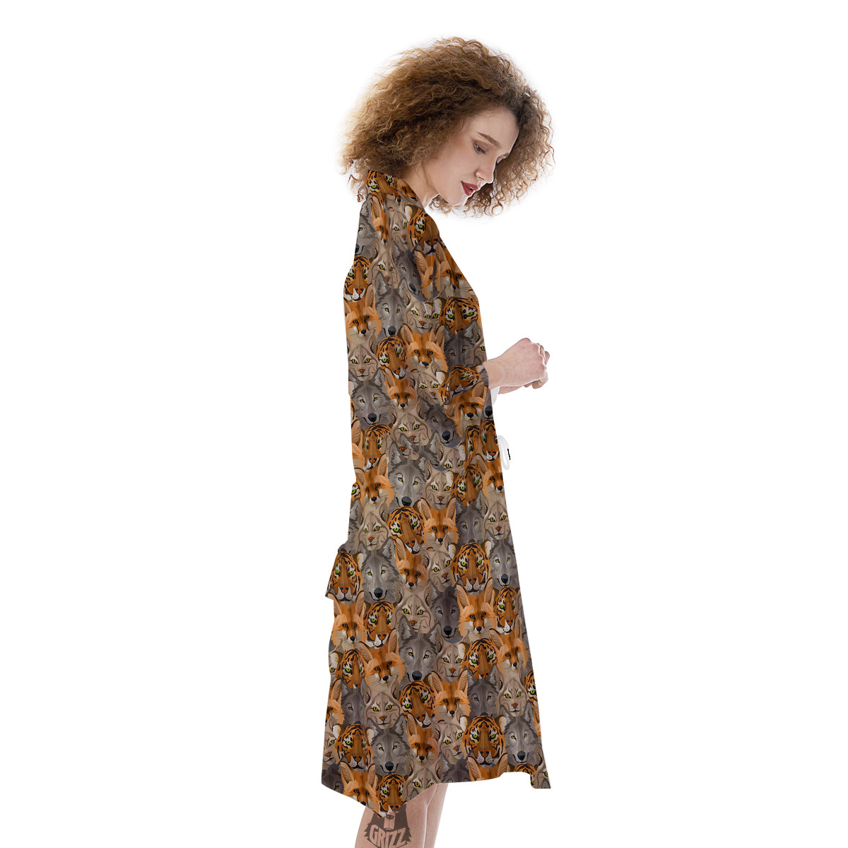 Brown And Orange Wild Animals Print Pattern Kimono-grizzshop