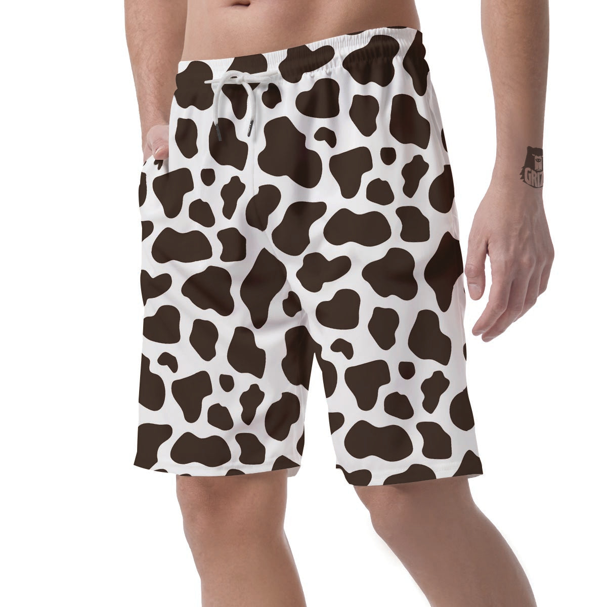 Brown And White Cow Print Men's Shorts-grizzshop