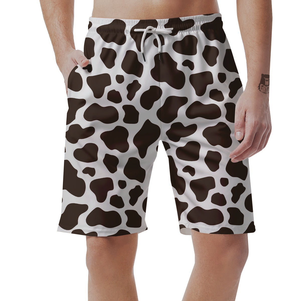 Brown And White Cow Print Men's Shorts-grizzshop