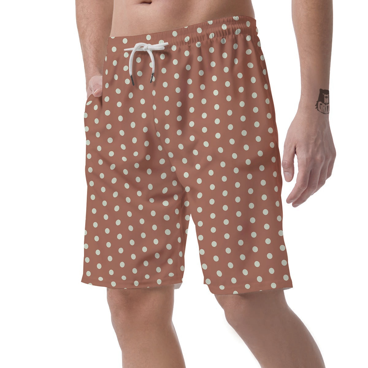 Brown And White Polka Dot Men's Shorts-grizzshop