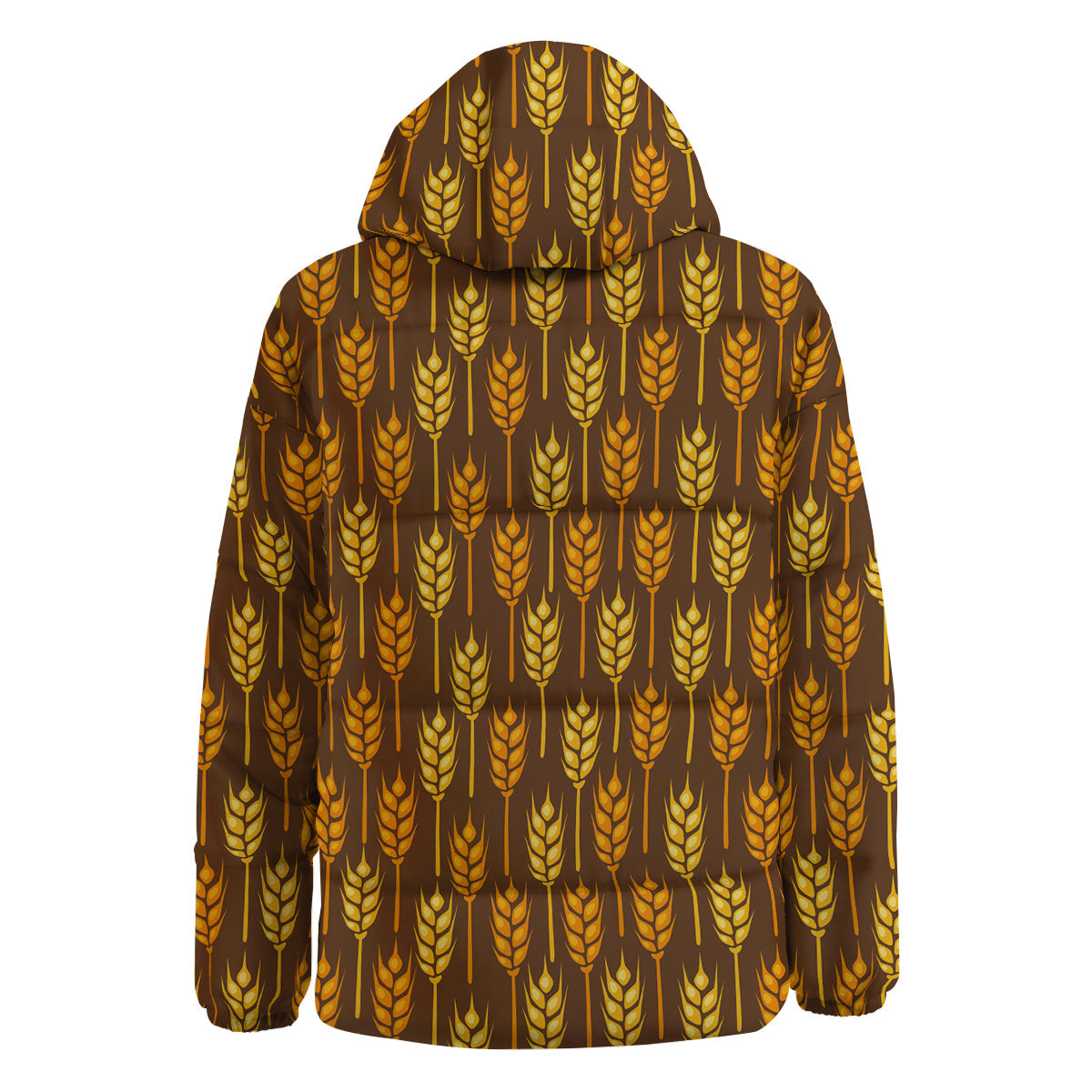 Brown And Yellow Wheat Print Pattern Down Jacket-grizzshop