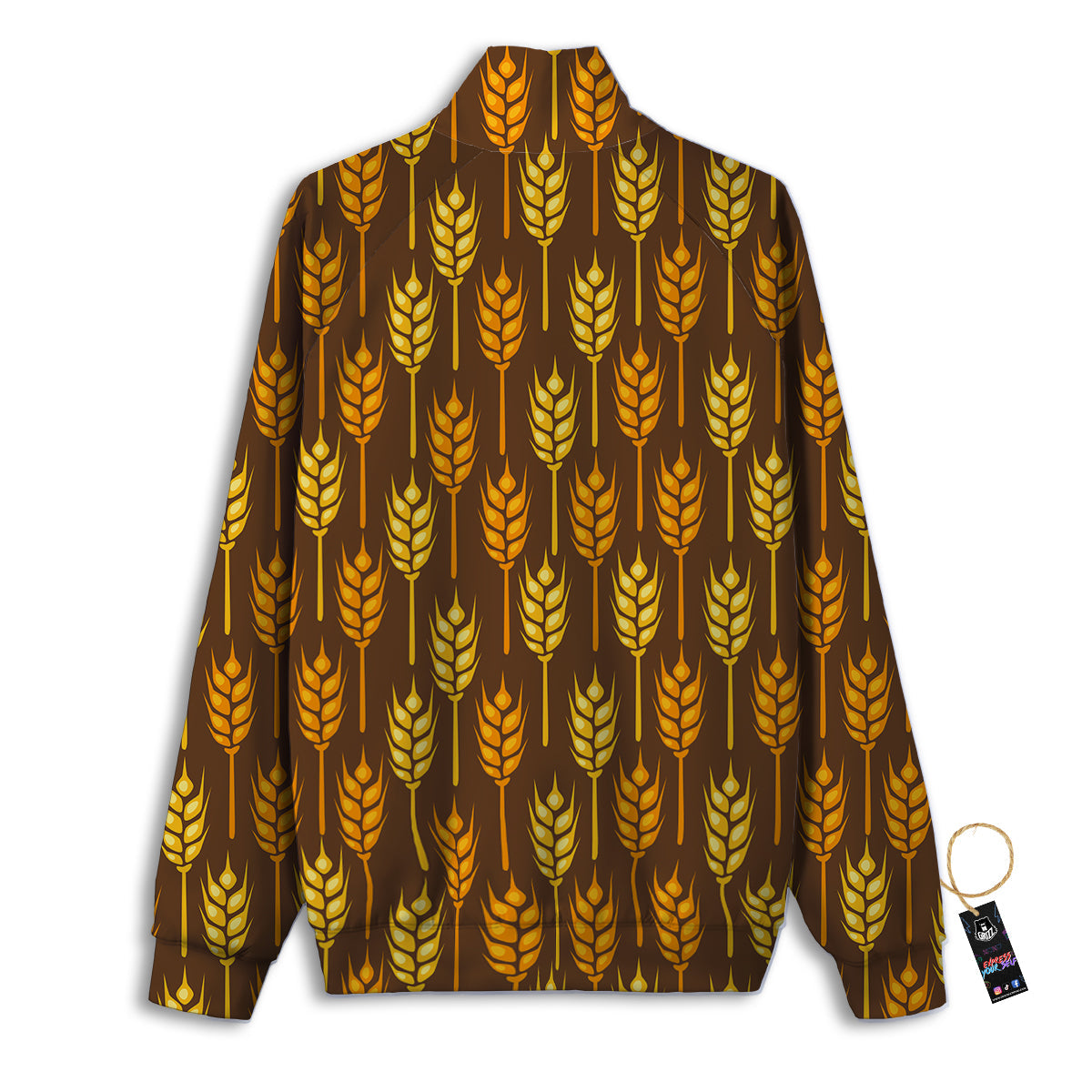 Brown And Yellow Wheat Print Pattern Track Jacket-grizzshop