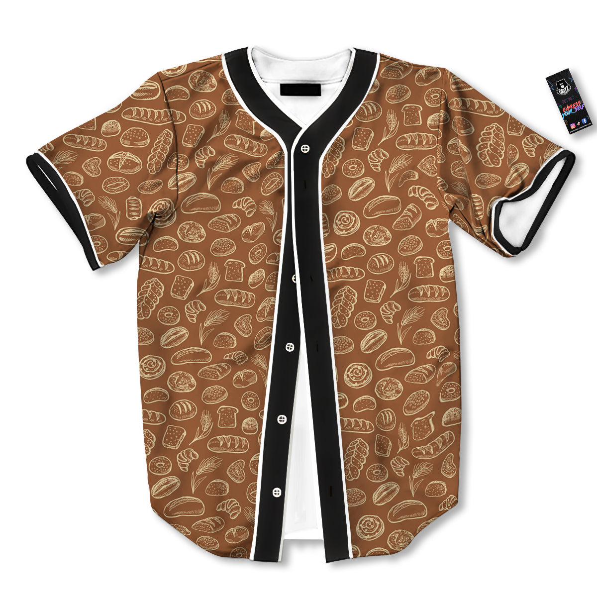 Brown Bakery Beige Print Pattern Baseball Jersey-grizzshop