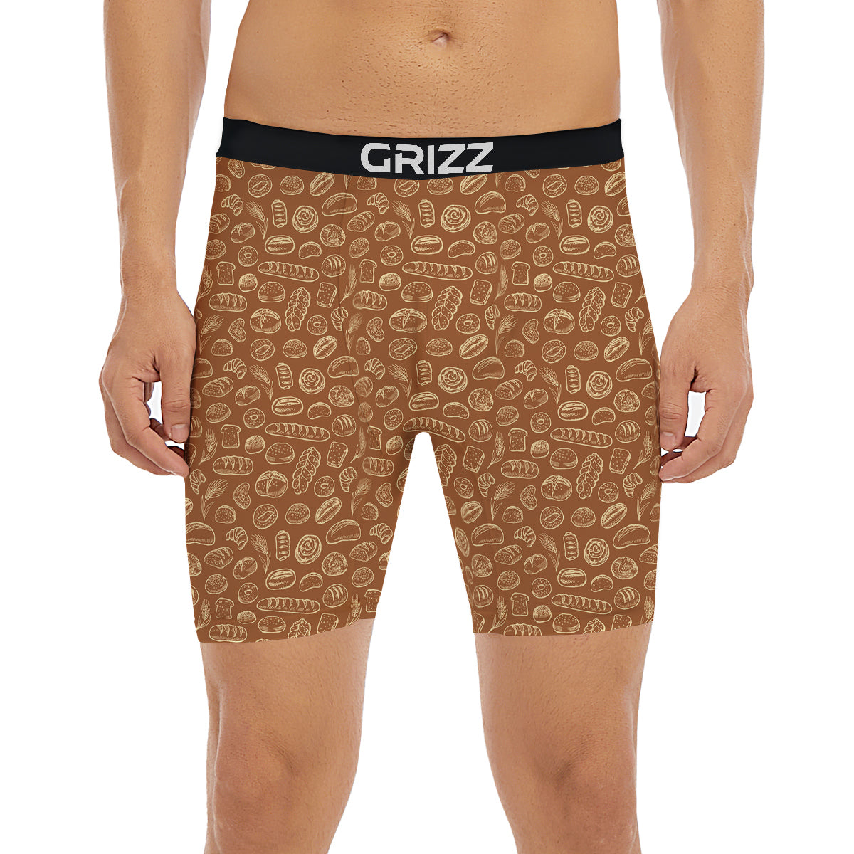 Brown Bakery Beige Print Pattern Boxer Briefs-grizzshop