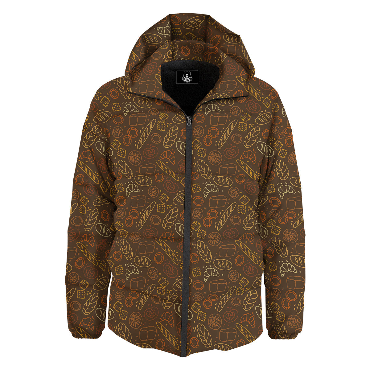 Brown Bakery Print Pattern Down Jacket-grizzshop