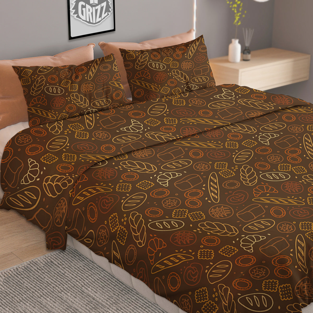 Brown Bakery Print Pattern Duvet Cover Bedding Set-grizzshop