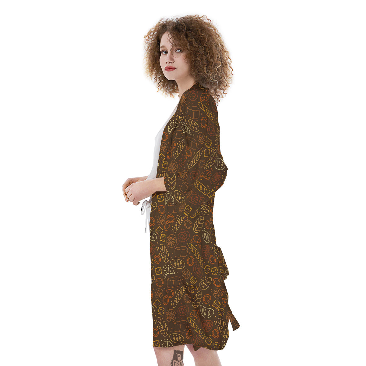 Brown Bakery Print Pattern Kimono-grizzshop