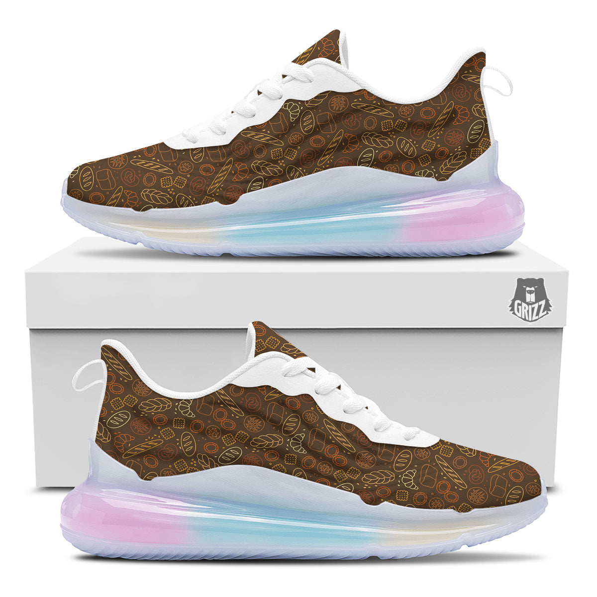 Brown Bakery Print Pattern Running Sneakers-grizzshop