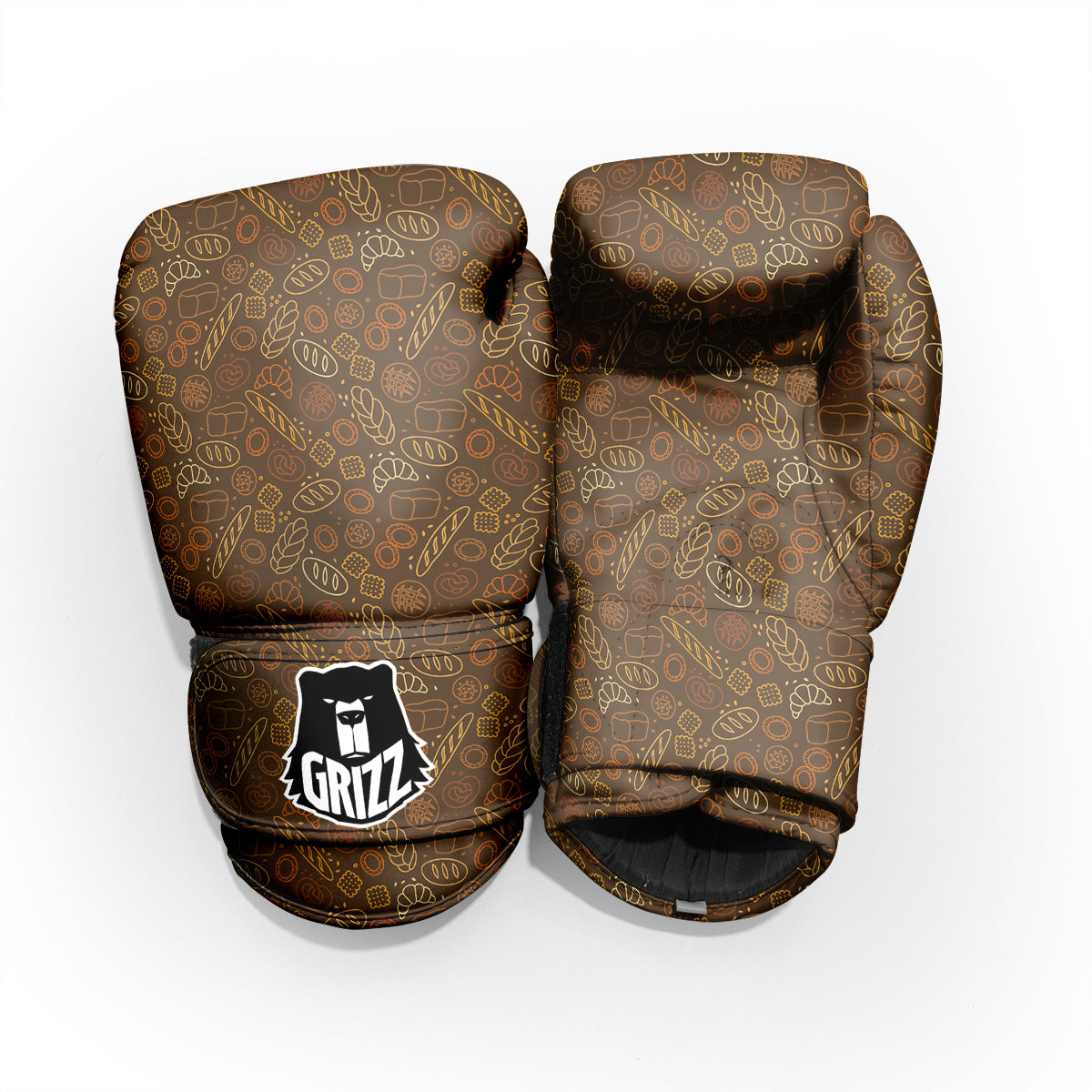 Brown Bakery Print Pattern Sparring Gloves-grizzshop