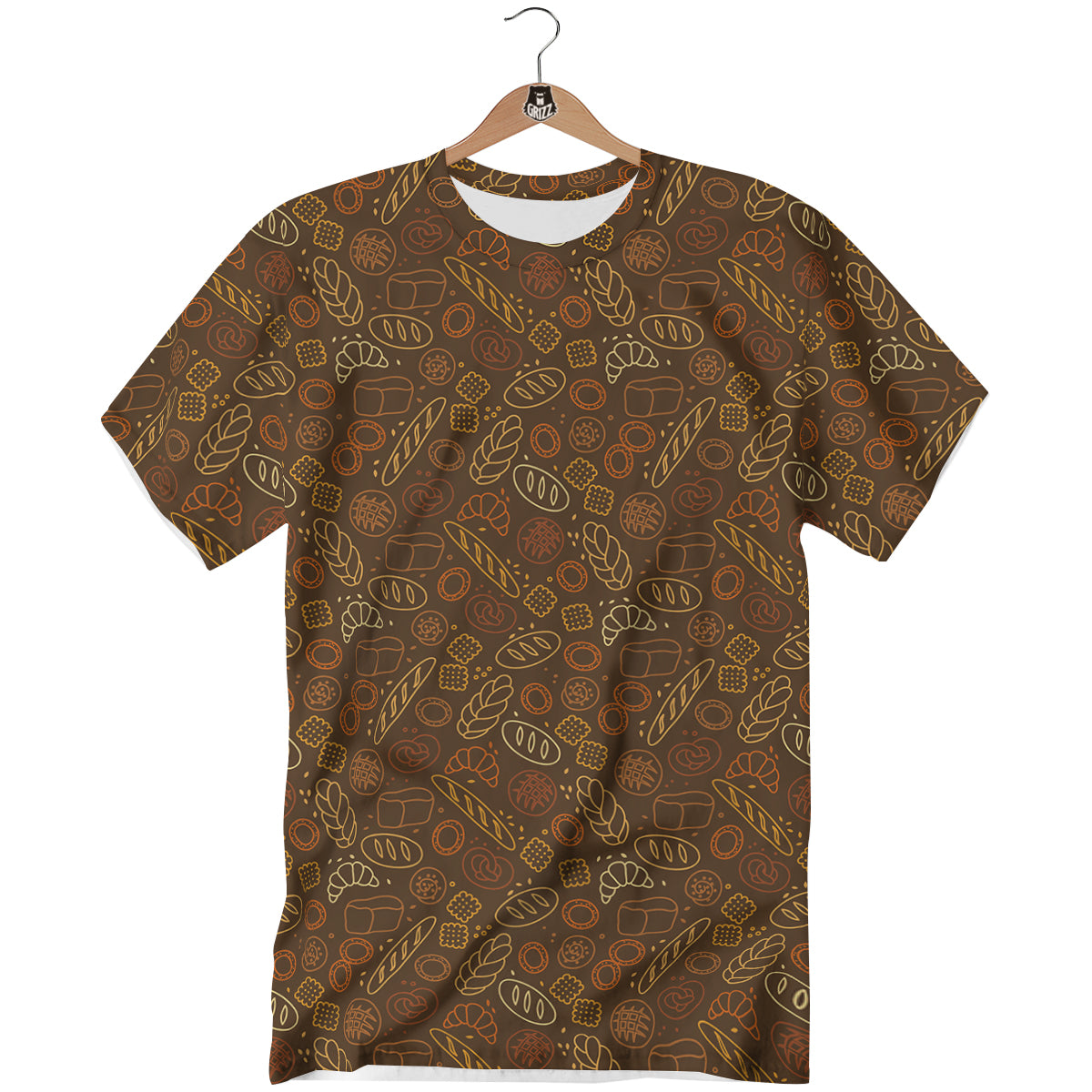 Brown Bakery Print Pattern T-Shirt-grizzshop