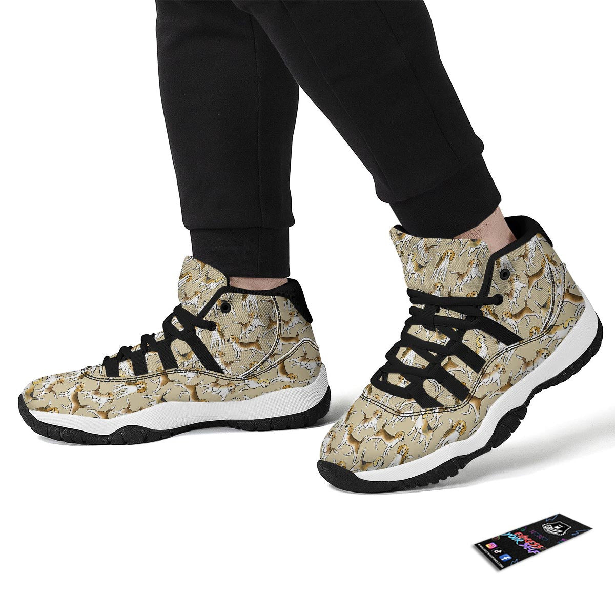 Brown Beagle Paw Pattern Print Black Bball Shoes-grizzshop