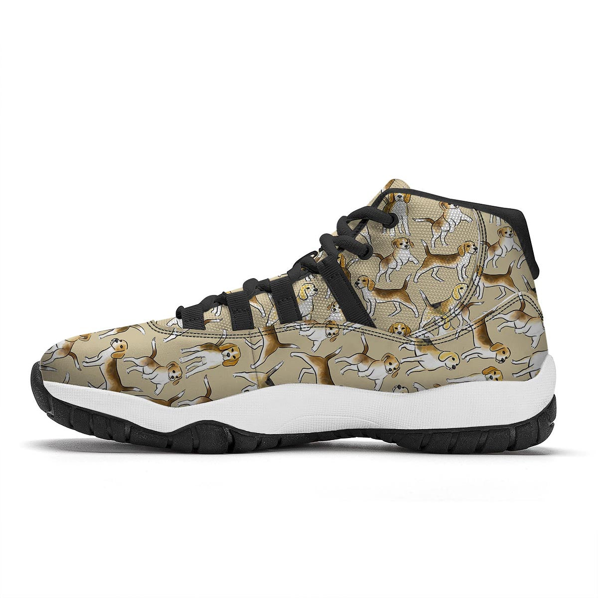Brown Beagle Paw Pattern Print Black Bball Shoes-grizzshop