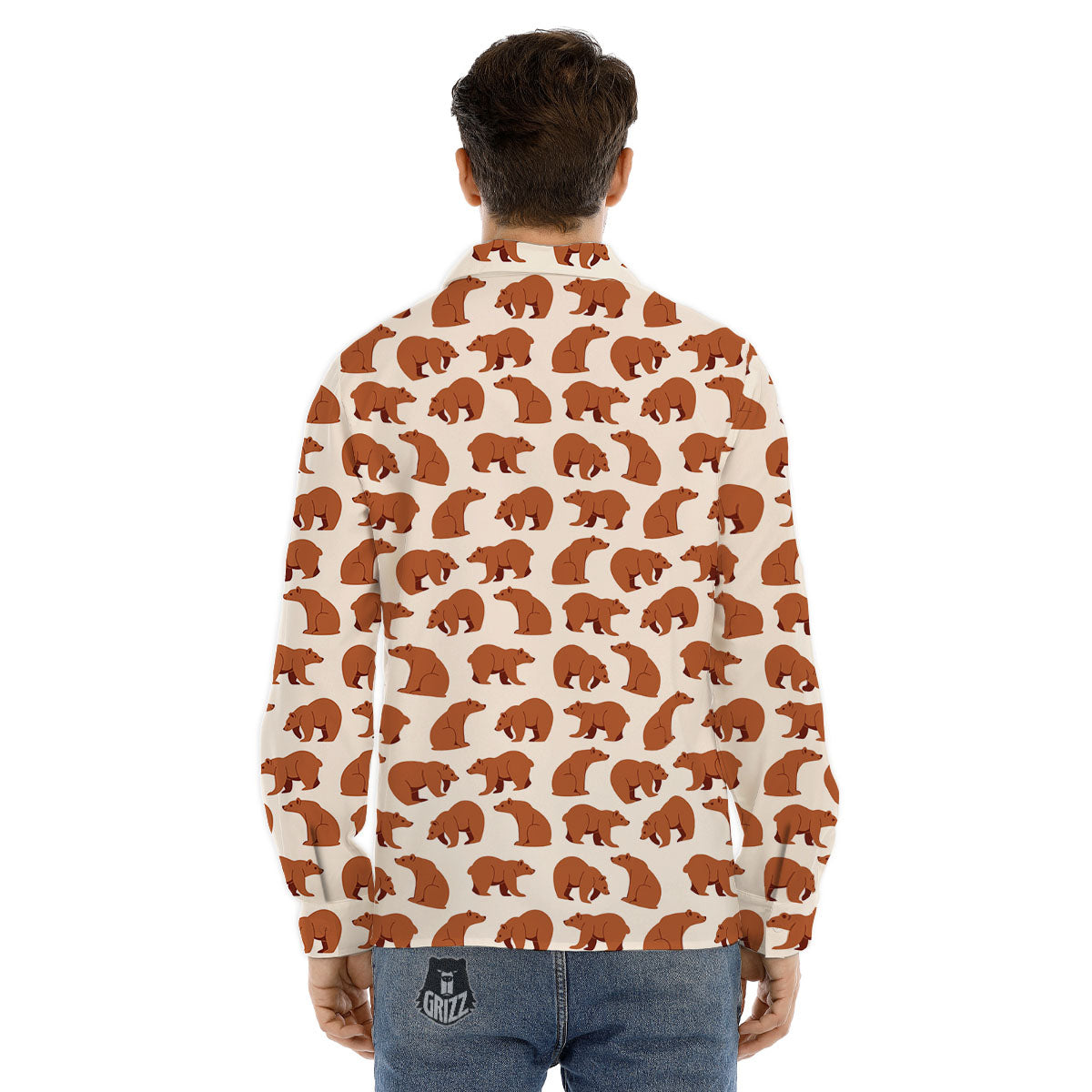 Brown Bear Cute Print Pattern Men's Dress Shirts-grizzshop