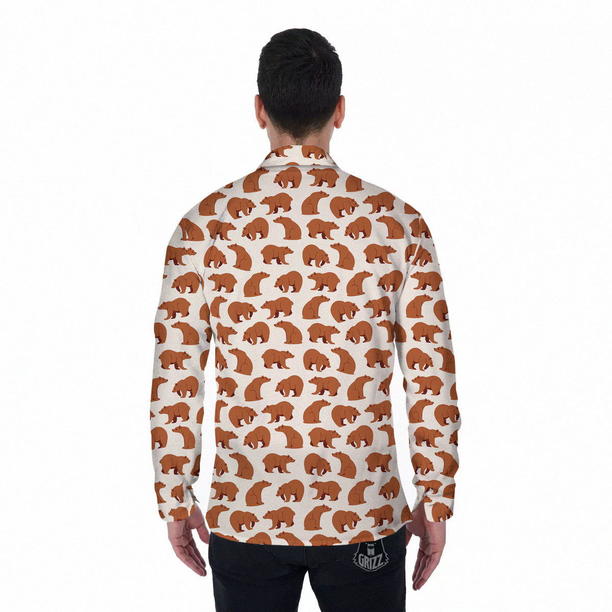 Brown Bear Cute Print Pattern Men's Long Sleeve Shirts-grizzshop
