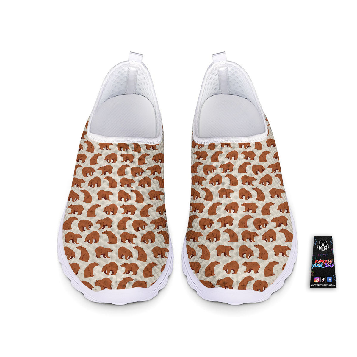 Brown Bear Cute Print Pattern Nurse Shoes-grizzshop
