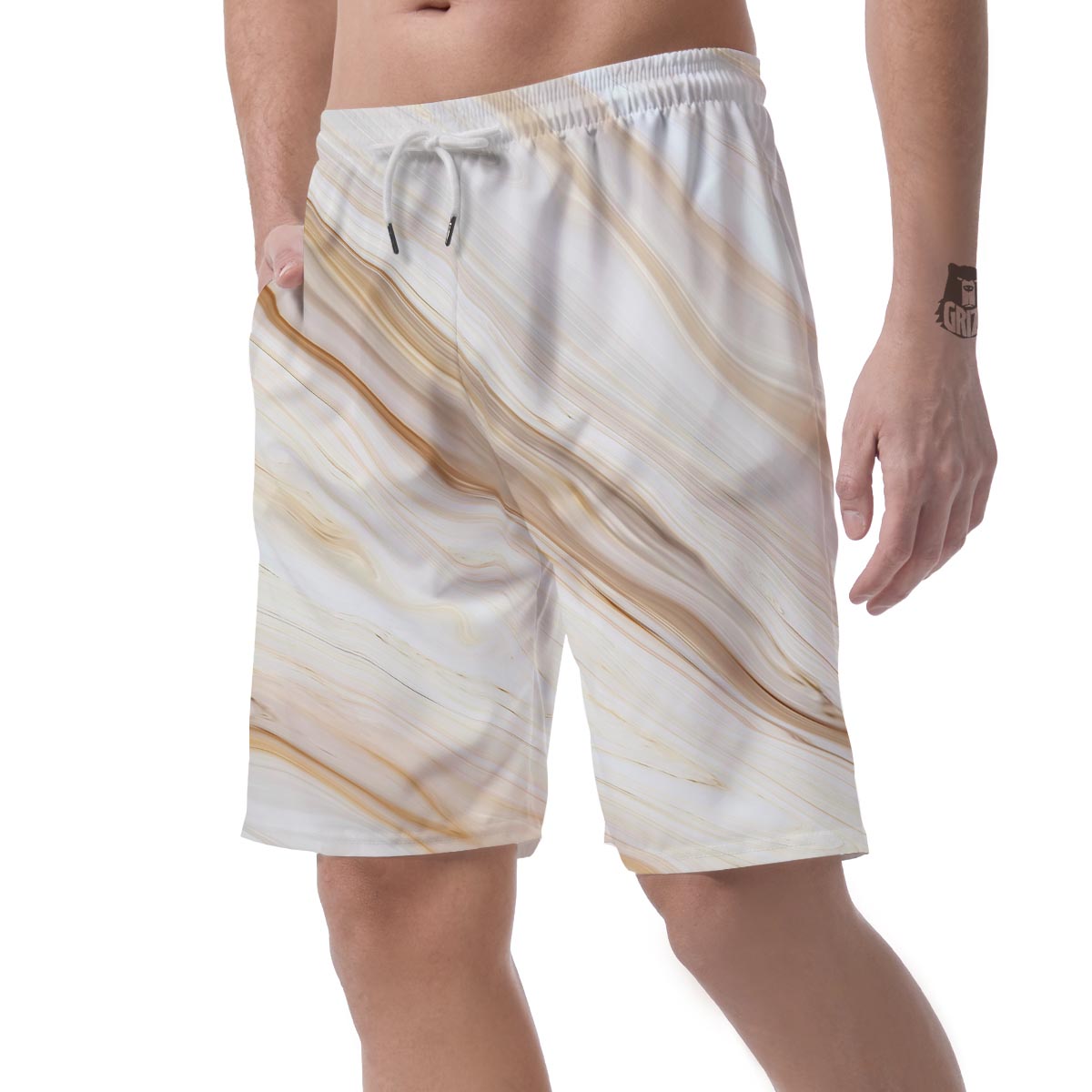 Brown Beige Marble Men's Shorts-grizzshop