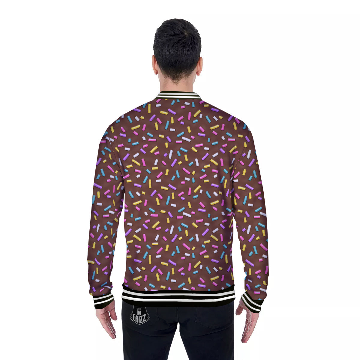 Brown Candy Sprinkles Sweet Print Pattern Baseball Jacket-grizzshop